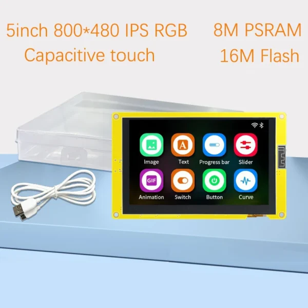 5" ESP32-S3 HMI 8M PSRAM 16M Flash Arduino LVGL WIFI&Bluetooth IPS 800*480 Smart Display Screen 5.0 inch RGB LCD TFT Module