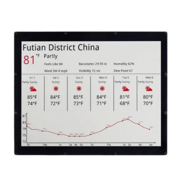 12.48inch E-Ink Display Module, Red/black/white Three-color 1304×984 Display for Raspberry Pi/Arduino/STM32/ESP32