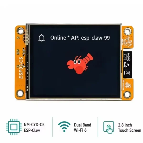 OpenClaw ESP32-C5 with 2.8″ TFT CYD LCD Touchscreen 16MB FIash 8MB PSRAM 5GHz Wi-Fi 6 BLE 5.3 ZigBee3.0 Thread 1.3 support NM-RF-HAT